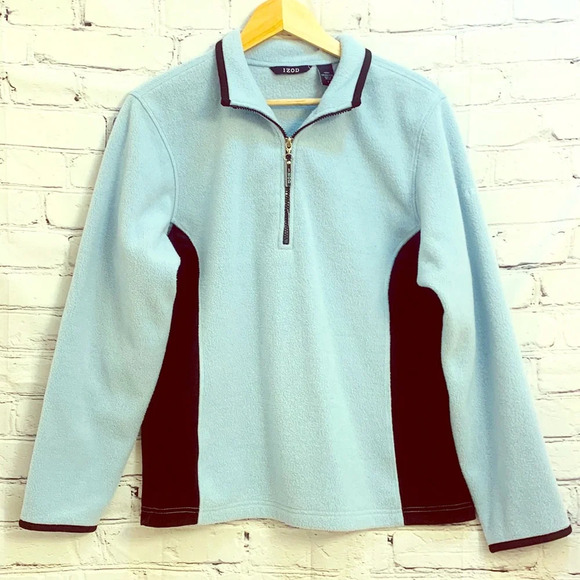Izod Baby Blue and Black 1/4 Zip Fleece - size Large - Picture 1 of 6